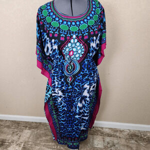 Exist Blue and Pink Leopard Print Poncho Kaftan One Size NWT (4137)